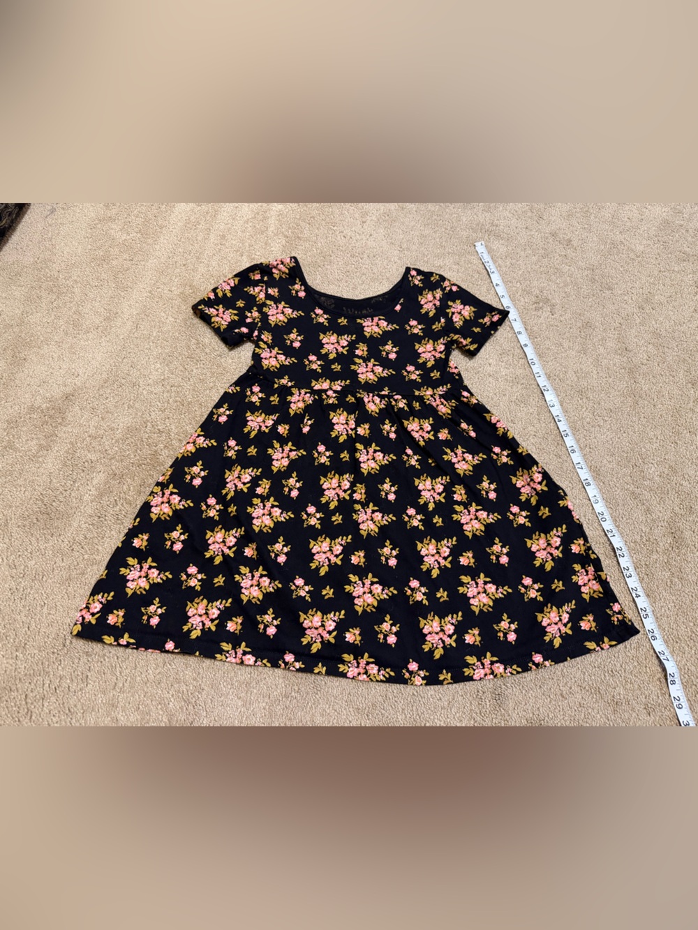 Old Navy Black Floral Short Sleeve Dress with Pink and Yellow Flowers